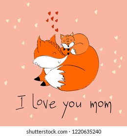 Baby shower cards. Vector fox mom and baby.