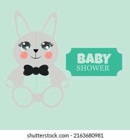 Baby shower celebration, happy birthday, greeting and invitation card. Cute teddy bear with heart balloon. Vector illustration in cartoon style