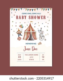 baby shower circus carnival theme invitation card