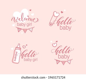 Baby Shower Collection Icons. Baby Arrival Cartoon Vector Illustration