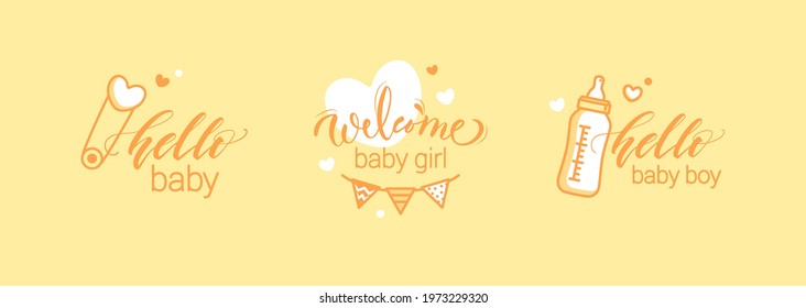 Baby Shower Collection Icons. Baby Arrival Cartoon Vector Illustration