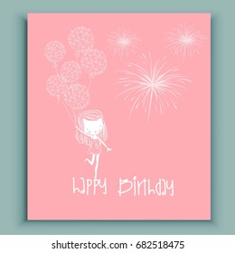 Baby shower colorful invitation, cartoon rabbit with balloons and dear 