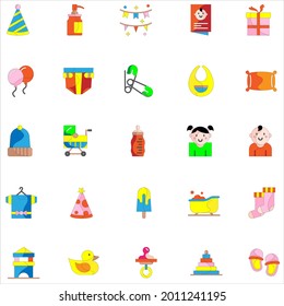 Baby shower colour collection flat set