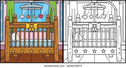 Baby Shower Crib Coloring Page Illustration 