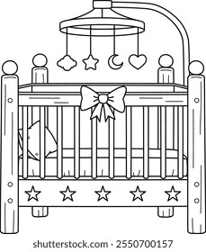 Baby Shower Crib Isolated Coloring Page for Kids