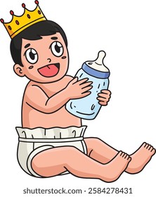 Baby Shower Baby with Crown and a Bottle Clipart 