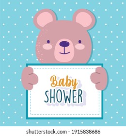 Baby Shower Cute Bear Animal Holding Banner Vector Illustration