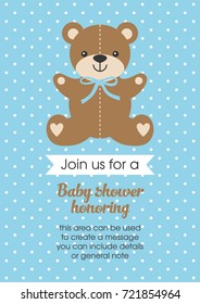 Baby Shower With Cute Bear Toy. Vector Illustration.