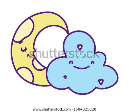 baby shower cute blue cloud and moon cartoon vector illustration