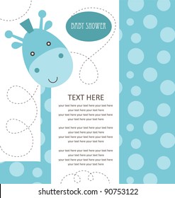 baby shower with cute blue giraffe. vector illustration