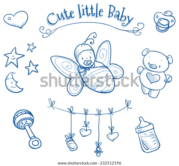 Baby Shower Cute Baby Butterfly Costume Stock Vector Royalty Free 232512196