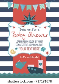  Baby Shower cute card with sea design elements. Vector illustration