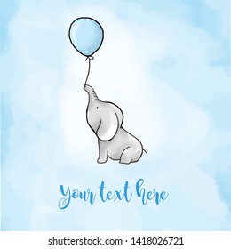 Baby Shower cute elephant with balloons for boys invitations