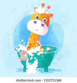 baby shower cute baby giraffe. Can be used for kids/babies shirt design, fashion print design,t-shirt, kids wear,textile design,celebration card/ greeting card, invitation card - Vector