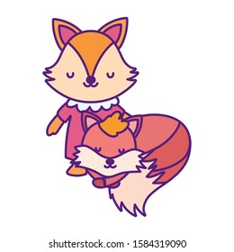 baby shower cute little couple foxes cartoon vector illustration