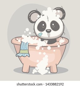 baby shower cute panda cartoon - vector