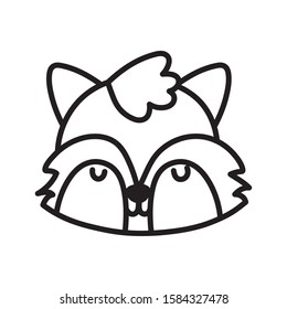 baby shower cute raccoon head close eyes animal cartoon vector illustration line style