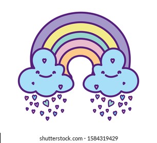 baby shower cute rainbow with clouds rain hearts love cartoon vector illustration