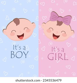 Baby shower decoration gender reveal baby shower card party art. Baby shower gender reveal invitation template. Boy or girl baby vector.