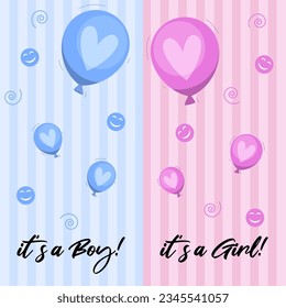 Baby shower decoration gender reveal baby shower card party art. Baby shower gender reveal invitation template. Boy or girl baby vector.