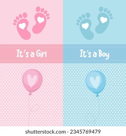 Baby shower decoration gender reveal baby shower card party art. Baby shower gender reveal invitation template. Boy or girl baby vector.