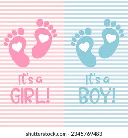 Baby shower decoration gender reveal baby shower card party art. Baby shower gender reveal invitation template. Boy or girl baby vector.