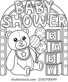 Baby Shower Decoration Isolated Coloring Page 