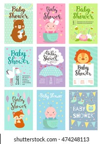 Baby shower design with cute woodland animals born arrival vector graphic. Party template vintage cute birth baby shower invitation. Welcome greeting baby shower invitation decoration celebration.