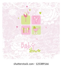 Baby shower design elements, seamless patterns, invitation elements