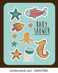 Baby shower design over brown background, vector illustration