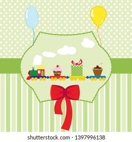 Baby shower design over green polka dot background, vector illustration