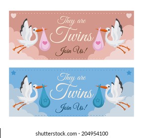 Baby shower design over pink and blue backgrounds, vector illustration