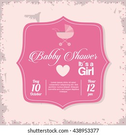 Baby Shower design. stroller icon.  pink illustration, vector gr