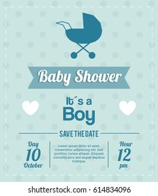 Baby Shower design. stroller icon.  Blue illustration, vector gr