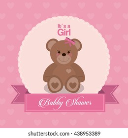 Baby Shower design. teddy bear  icon.  pink illustration, vector