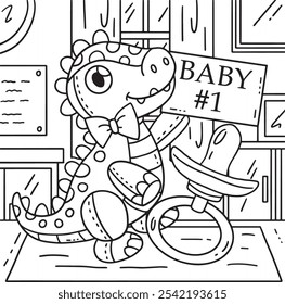 Baby Shower Dinosaur Plushie and Pacifier Coloring