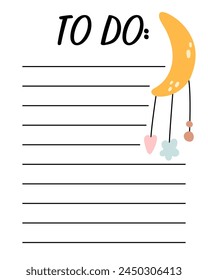 Baby shower to do list template. Organizer and Schedule with place for Notes. Good for Kids. Vector illustration design for planner.