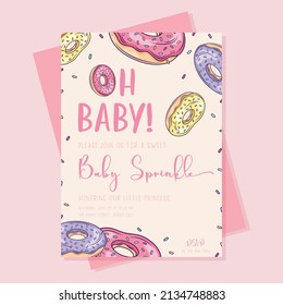 Baby Shower Donut Invitation For Girl. Sweet Template In Pastel Pink.