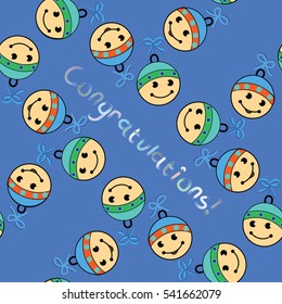 Baby shower doodle seamless pattern. Blue background for boys. Cute icons texture great for fabric/textile design, kid clothes, birthday greetings, party invitations and wrapping