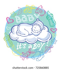 Baby shower doodle template. Baby born set.