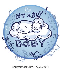 Baby shower doodle template. Baby born set.
