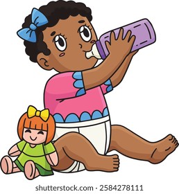 Baby Shower Baby Drinking from a Bottle Clipart 