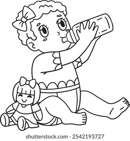 Baby Shower Baby Drinking from a Bottle Isolated 