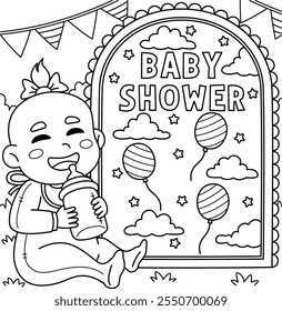 Baby Shower Baby Drinking Milk Coloring Page 