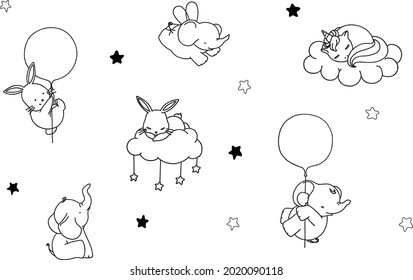Baby shower elements outlines. Classic and universal basis on white background