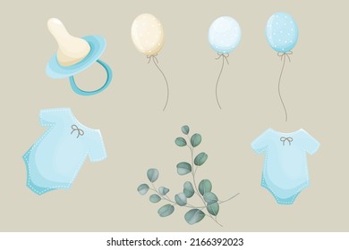 Baby shower elements vector illustration, decoration items EPS 10