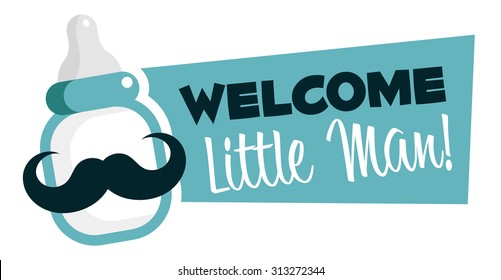 Baby shower emblem with mustache baby bottle