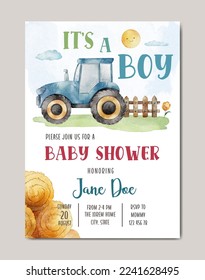 baby shower farm theme watercolor invitation card template