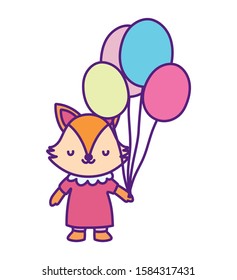 baby shower female fox with dress and balloons decoration vector illustration