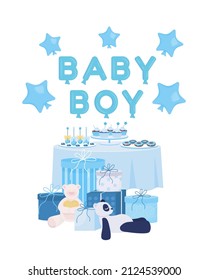 Baby shower festive board semi flat color vector object. Full sized item on white. Expecting boy simple cartoon style illustration for web graphic design and animation. 